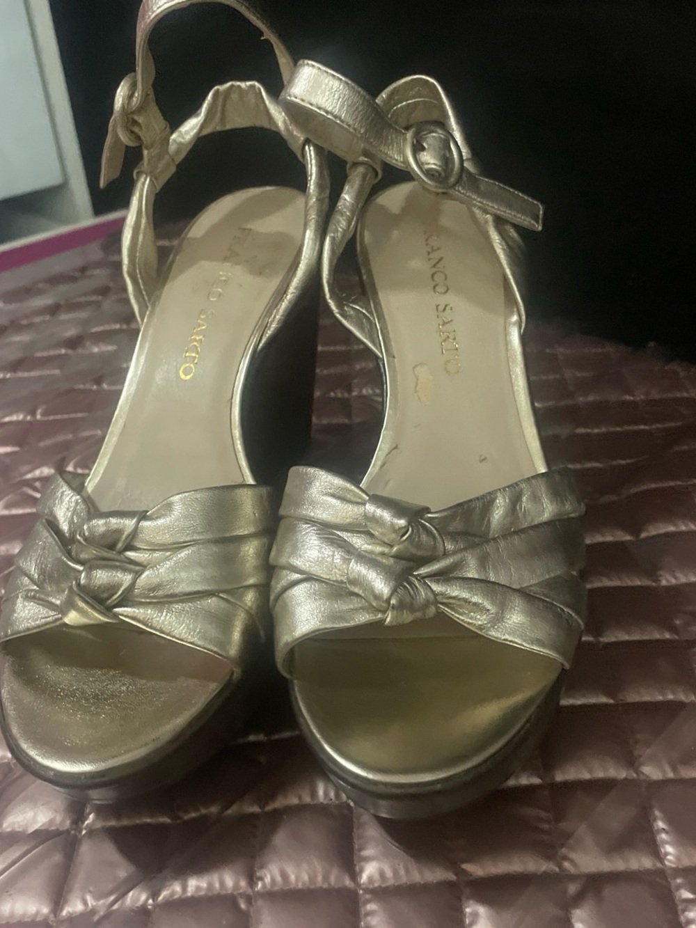 Franco Sarto Gold Knot-Front Wedge Sandals